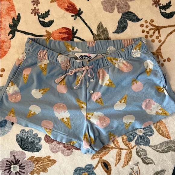 Cows Ice Cream Print Blue Lounge Shorts - Picture 2 of 3